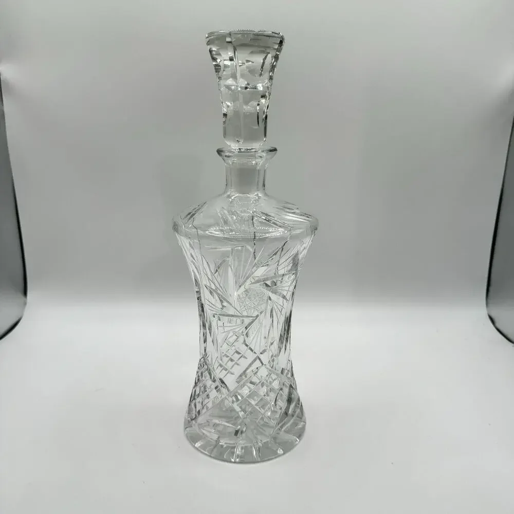 Crystal Liquor Decanter with Star and Diamond Pattern Clear -Excellent Condition